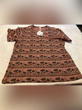Kate Quinn Organic Men's Brown Graphic Mushroom-Pattern Shirt